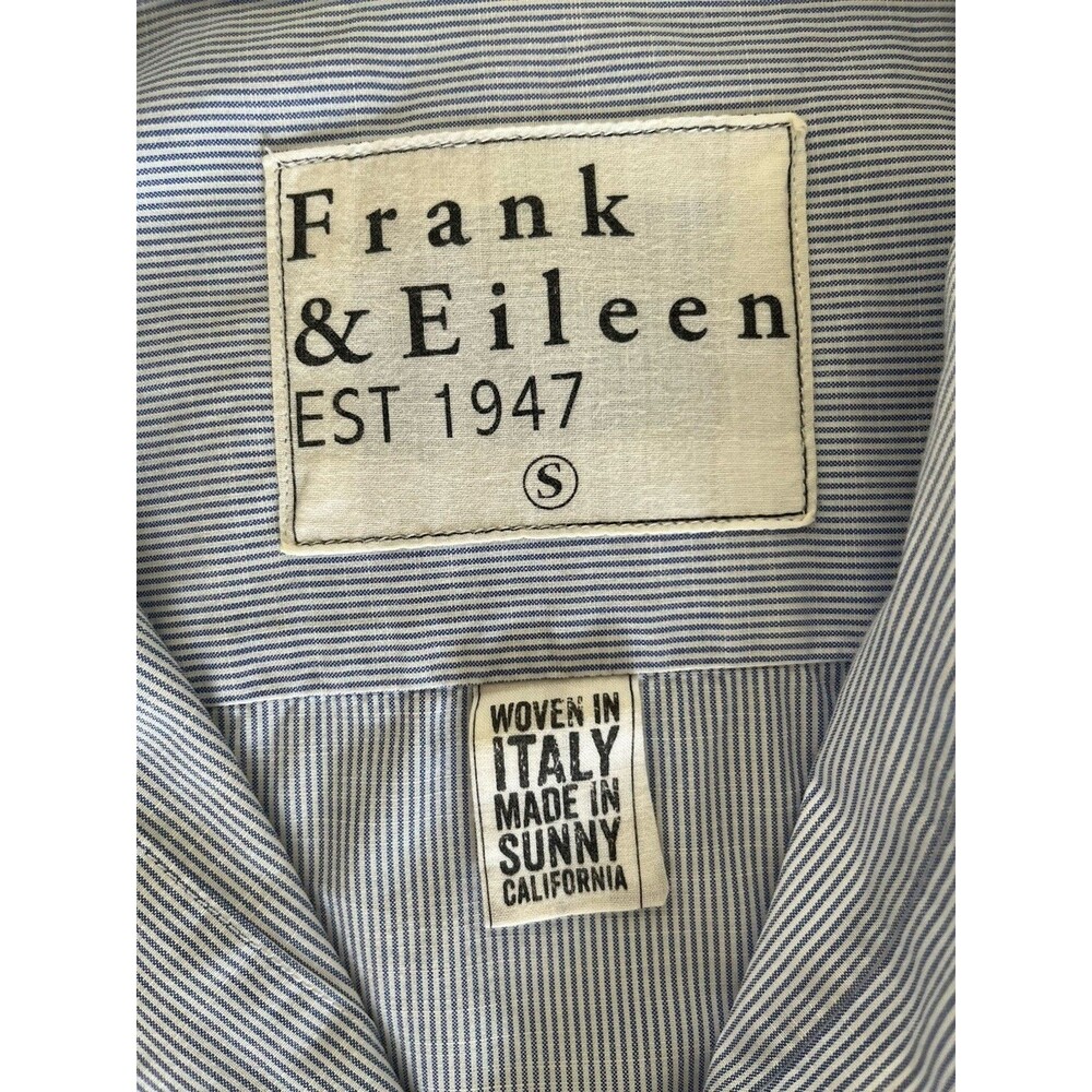 Frank & Eileen Pinstriped Womens Button Down Shirt Small Blue White Hi-Low Y2K